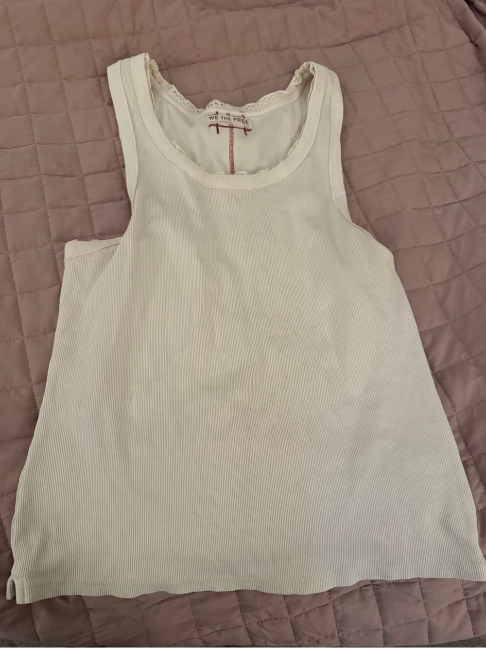 We The Free Cream Ribbed Scoop Tank Top